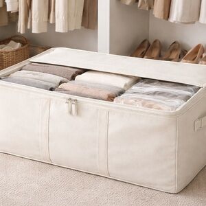 The Laundress Cream Fabric Underbed Storage Organizer with Zip Top